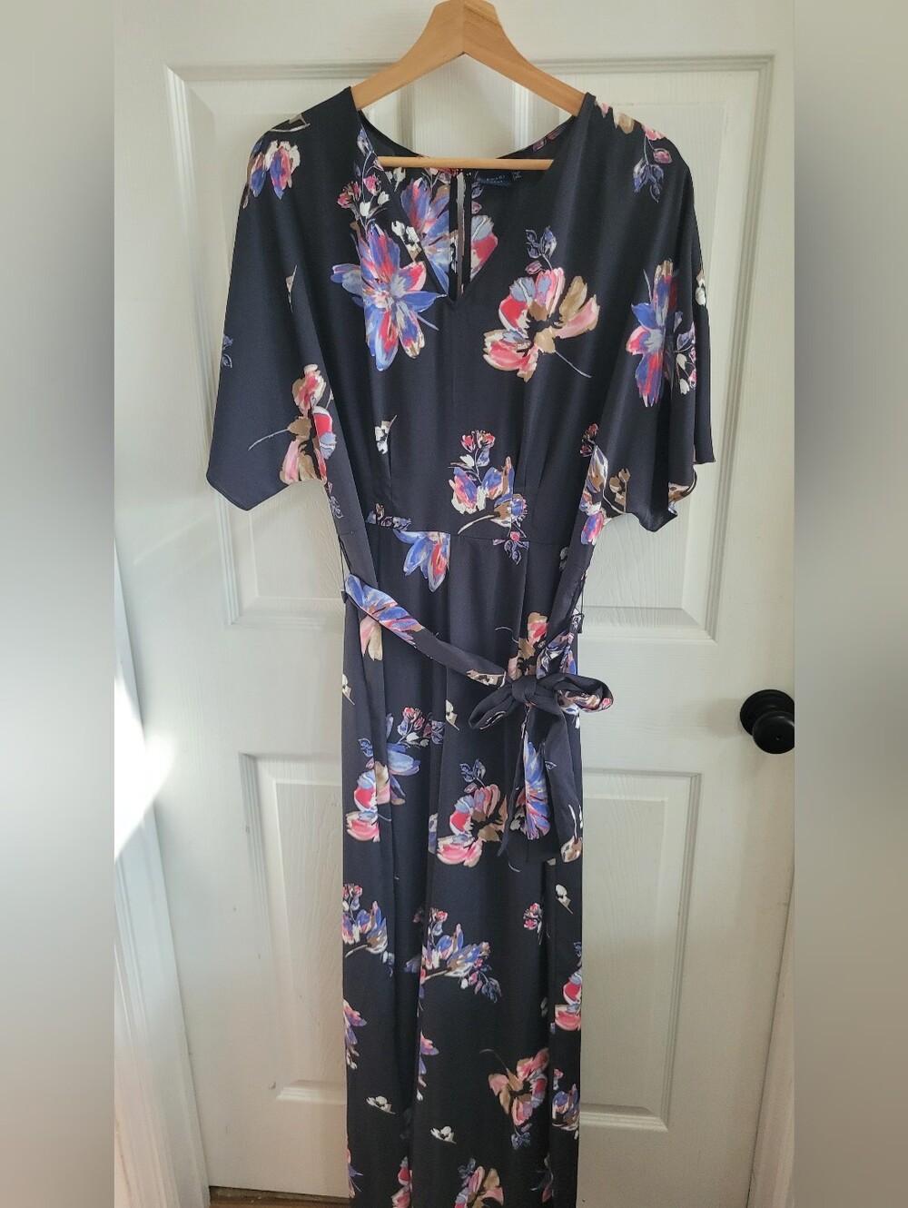 Kaari Blue Navy Jumpsuit with Pink & Purple Floral Print